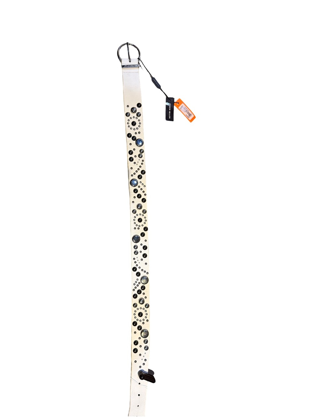 Karen Millen Ivory Studded Leather Belt with Black Accents
